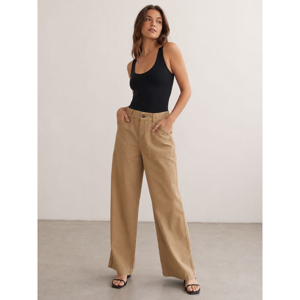 Who What Wear High Rise Wide Leg Chino Pants Tan - Size 4 - Utility Style - Picture 2 of 8